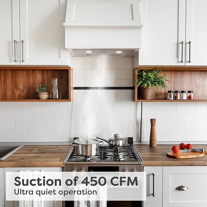 CIARRA Insert Range Hood 20 inch with Push Button Control 650 CFM Black Range Hood Vent with 3 Speed Exhaust Fan