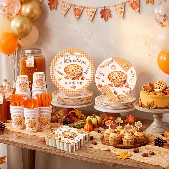 200 Pcs Little Cutie Pie Baby Shower Party Decorations Plates and Napkins Disposable Tableware Set a Little Cutie Pie Is on the Way Decorations for 25 Guests Baby Shower Birthday Supplies