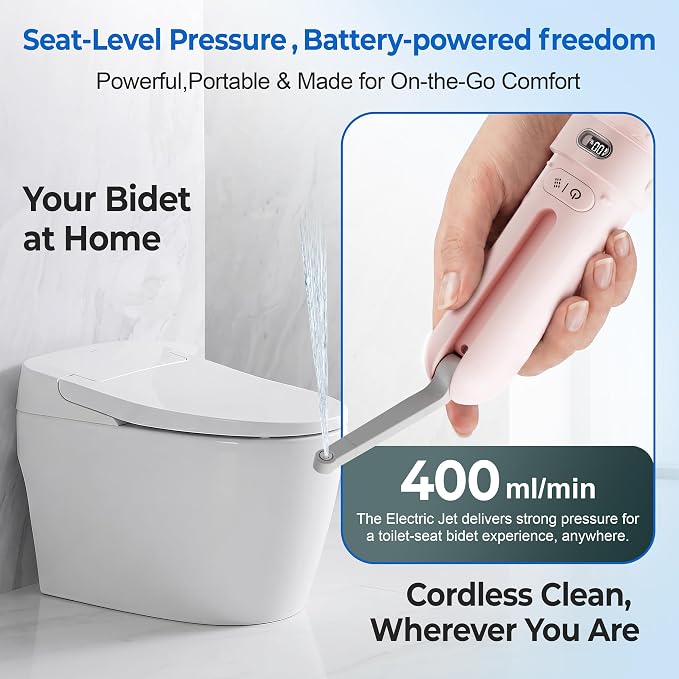 Portable Bidet for Travel | Bathroom - Rechargeable Electric Bidet Sprayer with 3 Pressure | Waterproof for Ultimate Personal Hygiene Cleaning at Home Office and Camping