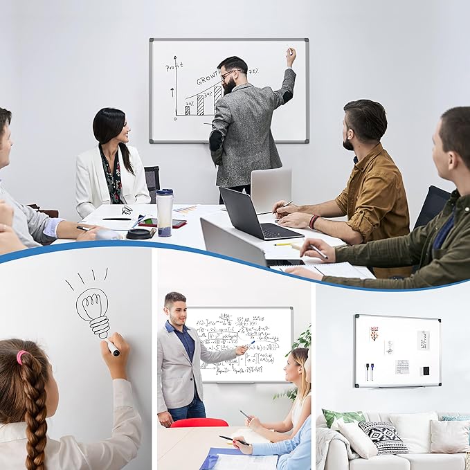 Magnetic White Board for Wall, 36" x 24" Dry Erase Board Kit with 2 Magnetic Dry Erase Markers, 4 Magnets, Eraser, Pen Tray & Mounting Kit – White Board Dry Erase for Home, Office, School