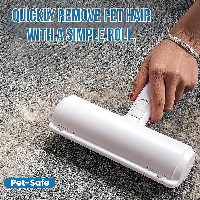 Pet Hair Remover Roller – Reusable Lint Roller for Dog & Cat Hair – No Batteries or Sticky Tape Needed – Works on Furniture, Couch, Carpet, Car Seats, Bedding & Rugs – Portable & Eco-Friendly (White)