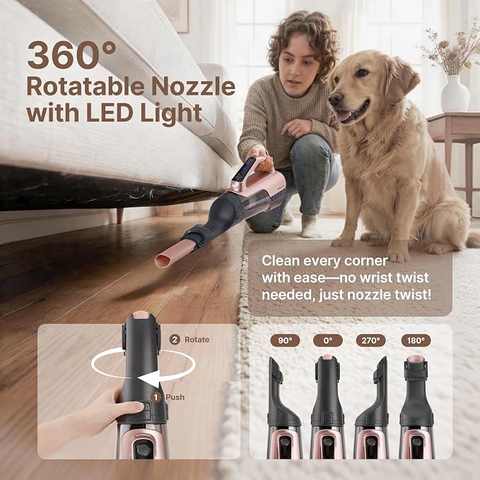 Shop-Vac S2 12V Handheld Vacuum Cordless, Rotatable Nozzle, Dual-Speed Powerful Portable Car Vacuum Rechargeable, Wall-Mounted Lightweight Hand Vacuum for Home & Car, LED, HEPA Filter, Champagne Gold
