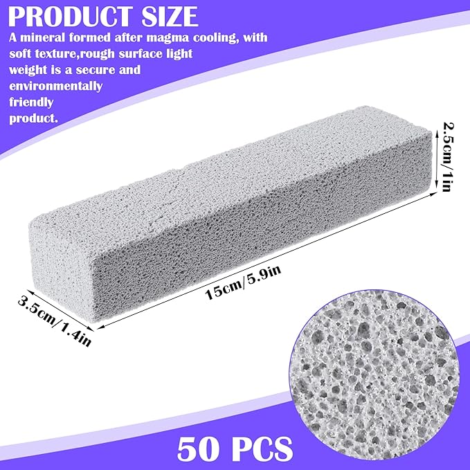 50 Pack Pumice Stone for Cleaning - Bulk Pumice Stone Toilet Bowl Cleaner, Natural Scouring Pads for Hard Water Stains, Rust & Grime Removal on Porcelain, Tile, Grill & Pool Surfaces