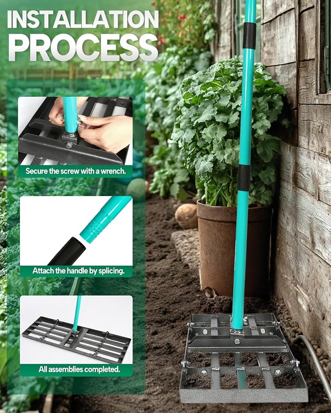 Breeze Touch Lawn Leveling Rake, 48 Inch Yard Lawn Leveling for Soil with 78" Adjustable Steel Handle, Heavy Duty Effort Saving Landscape Lawn Leveler for Yard Garden Soil Sand Dirt Grass