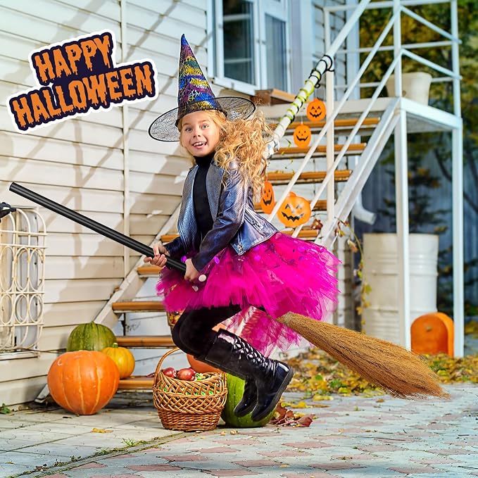 Sumind 6 Pieces Witch Broomstick Props Plastic Broom Cosplay Supplies, 39.4 inches