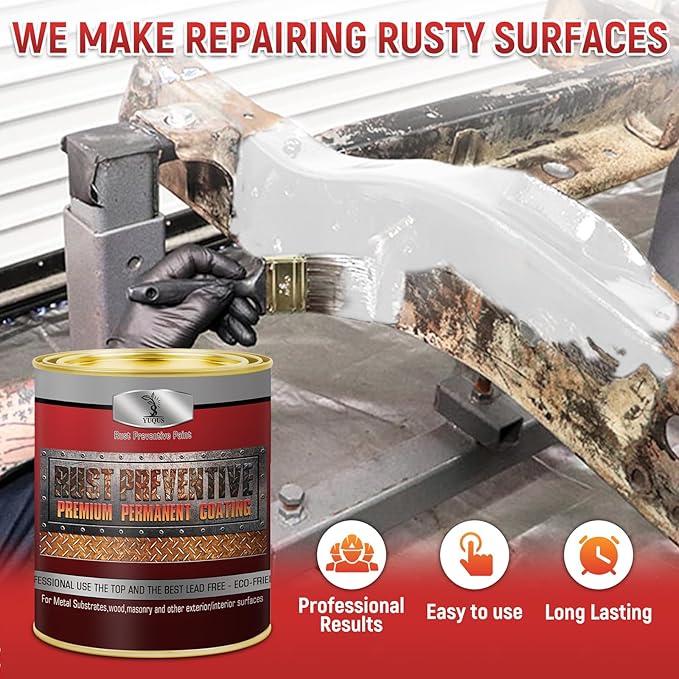 Metal Anti-Rust Paint White, High Gloss 32 Floz, Metal Primer and Protective Coating, Protects All Metals in Marine and Undercoating in Automotive & Snow-Handling Vehicles