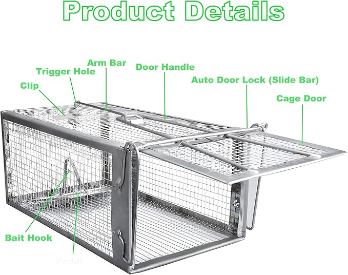 Humane Rat Traps 2-Pack, No Kill Small Animal Cage Trap, Live Mouse Trap Cage Catch and Release, Trampa para Ratones, Chipmunk Rodent Trap that Work for Indoor and Outdoor - 12.3" L x 6.5" W x 5.3" H