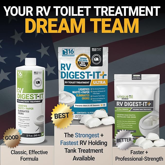 Unique RV Digest-It Plus RV Tank Treatment Pods – 16 Treatments, Breaks Down Waste & Toilet Paper + Eliminates Odors at Source, RV Black Tank Treatment