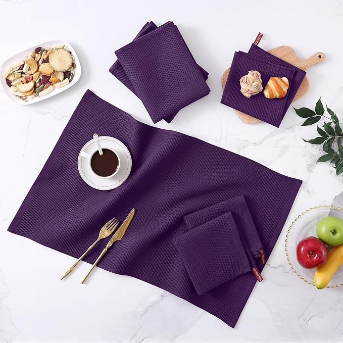 Homaxy 100% Cotton Waffle Weave Dish Cloths - 6 Pack Soft and Absorbent Dish Towels - 12 x 12 Inches Quick Dry Dish Rags - Eggplant