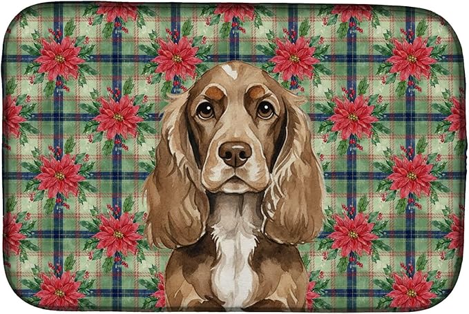 Caroline's Treasures Chocolate Cocker Spaniel Christmas PoinsettIas Dish Drying Mat Absorbent Dish Drying Mat Pad for Kitchen Counter Dish Drainer Mat for Countertop, 14 x 21", Multicolor
