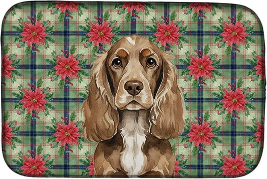 Caroline's Treasures Chocolate Cocker Spaniel Christmas PoinsettIas Dish Drying Mat Absorbent Dish Drying Mat Pad for Kitchen Counter Dish Drainer Mat for Countertop, 14 x 21", Multicolor