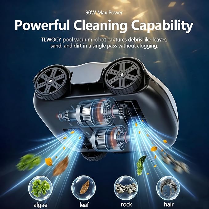 Cordless Robotic Pool Vacuum for Above Ground Pools, Rechargeable Automatic Pool Cleaner with Auto Parking,Efficient Filtration for Above Ground Pool Vacuum Robot