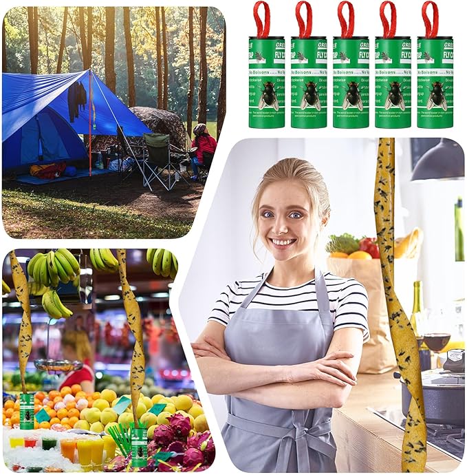 Qualirey 160 Pack Fly Strips Sticky Fly Trap Indoor Outdoor Hanging Ribbon Tape Paper Flying Insect Trap Gnat Killer Traps Catcher for Fruit Flies, Bug, Insect, Pest (Green)