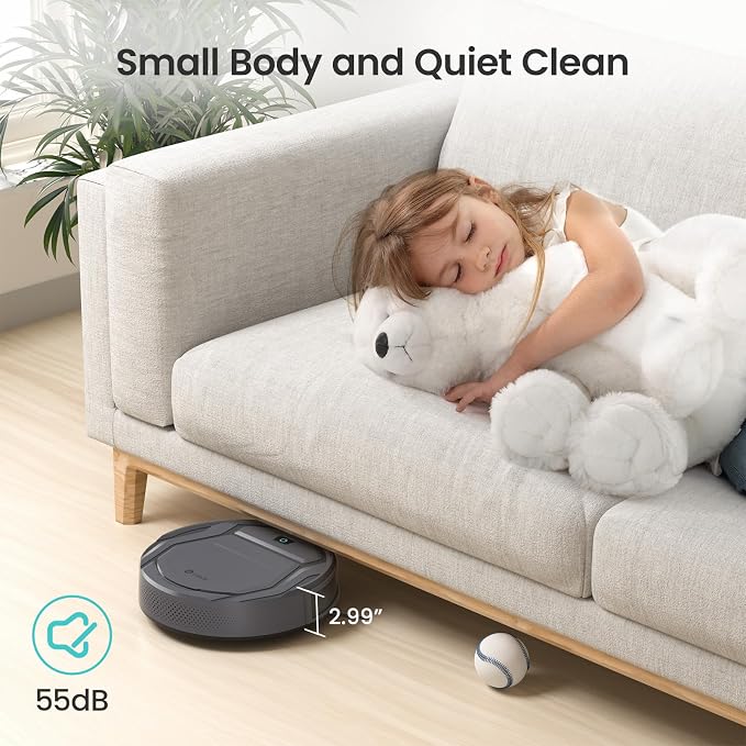 Lefant M210P Robot Vacuum Cleaner, 4000pa Suction, 200 Mins Runtime, Super Thin, Quiet, Self-Charging, Ideal for Pet Owners, Multi Surface Cleaning, APP/WiFi/Alexa Control, Gray