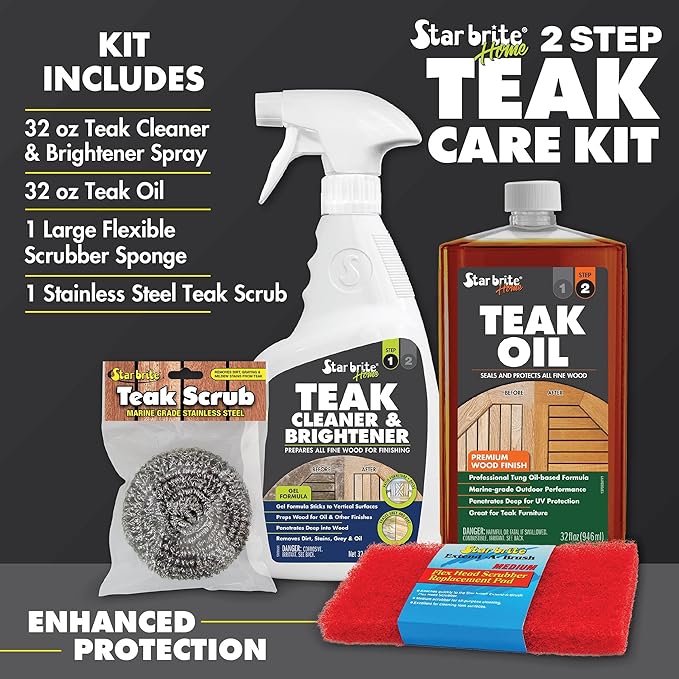 STAR BRITE 2 STEP Teak Care Kit - Preserve the Natural Beauty of Your Teak With Our Premium Oil & Cleaner Combo Ideal for All Fine Woods, Ensuring Deep Protection & Vibrant Color