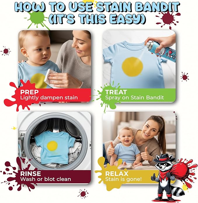 Stain Remover Spray | Non-Toxic Stain Remover Family Safe Formula | Bag-On-Valve 360° Continuous Spray Bottle | Cleaner for Clothes, Upholstery, Carpet & Car Seats 15 Oz, (Pack of 1)