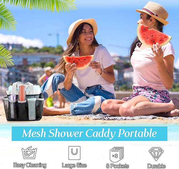 8 Packs Mesh Large Shower Caddy Portable with 8 Pockets and Handles Quick Dry Shower Bags Hanging Bath Bag Dorm Room College Essentials for Bathroom Gym Camp (Grey)