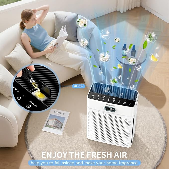 Air Purifiers for Home, PM 2.5 Air Quality Monitor Cover Up to 2200 Ft² with Pet mode, Timer, H13 HEPA Air Purifier with Washable Pre-filter, Fragrance Sponge for Smoke, Odor, Dander, Pollen (Black)