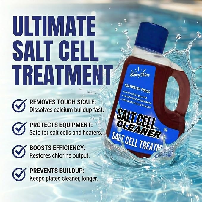 Salt Cell Cleaner for Pool, Pool Salt Cell Cleaner, Salt Generator Cell Cleaner Solution, Helps Reduce Scale Buildup, 3 L - BubbyShine