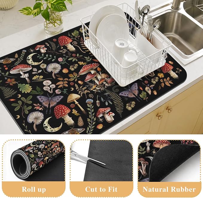 Kitchen Countertop Dish Drying Mat,Super Absorbent Coffee Bar Mat for Maker Espresso Machine, Anti-Slip Accessories for Kitchen Countertops 17x31 Inch