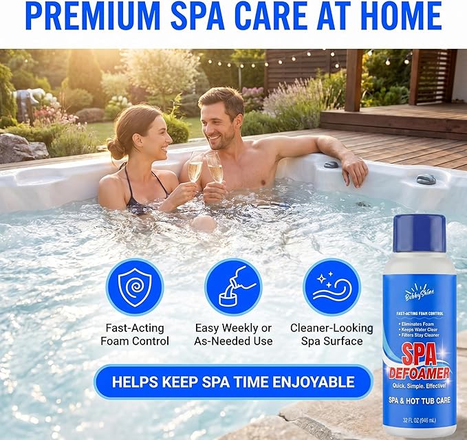Hot Tub Defoamer, Spa Defoamer Hot Tub Formula, Spa Defoamer for Hot Tub Owners, Hot Tub Anti Foam to Help Keep Foam Down, Fast-Acting Hot Tub Foam Eliminator, 1 Quart (32 fl oz), BubbyShine