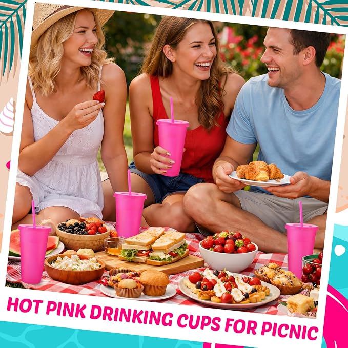 Honeydak 60 Pack Tumbler with Straw and Lid Bulk Cups for Gifts Water Bottle Iced Coffee Travel Mug Cup Reusable Plastic Tumblers for Party Birthdays 24-27 oz (Rose Red Color)