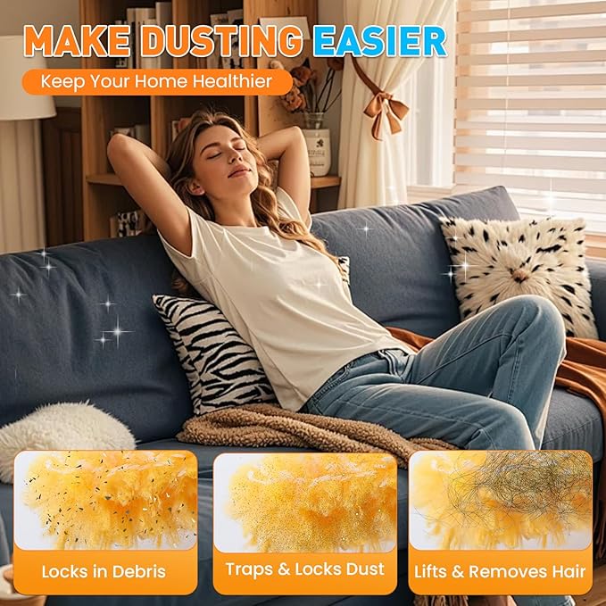 Alotiki Heavy Duty Duster Refills, 80 Count 360° Double-Sided Duster Refill and 2 Yellow Handle, Disposable Dusters Refill for Daily Dust Cleaning, Electronics, Furniture, Blinds, Ceiling Fans