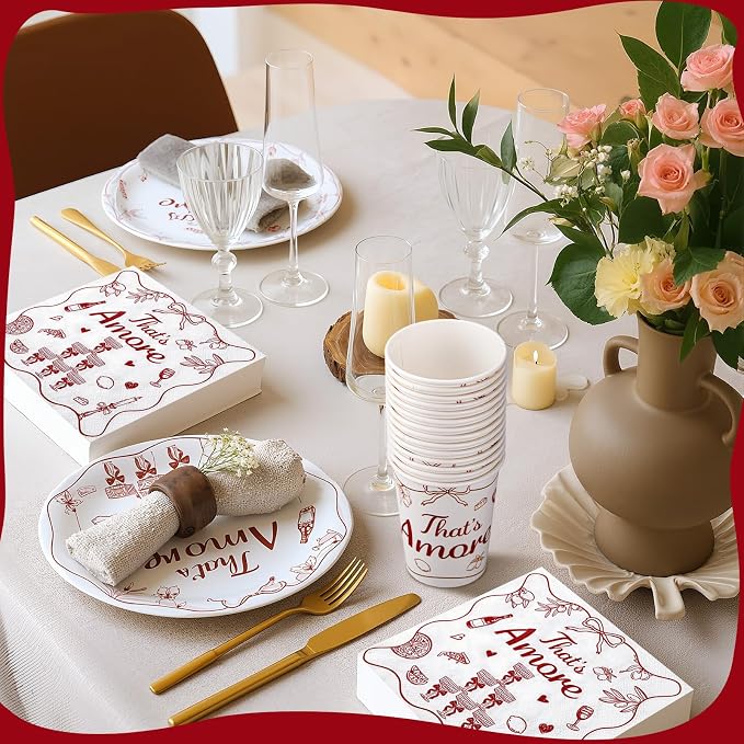 Zhehao 200 Pcs That's Amore Party Decorations, Bridal Shower Plates Napkins Sets Bridal Shower Decoration Wedding Decorations Wedding Paper Plates Engagement Bachelorette Supplies, Serve 50