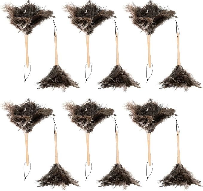 Superio Ostrich Feather Duster Fluffy Dust Remover, with Wooden Handle Reusable for Cleaning Homes, Ceilings, and Furniture (12 Pack)