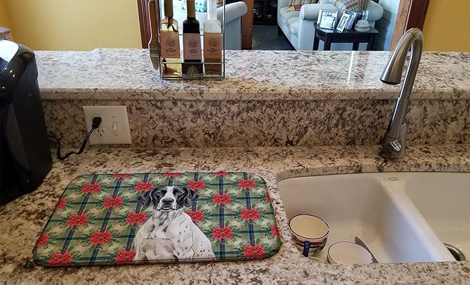 Caroline's Treasures Black and White Pointer Christmas PoinsettIas Dish Drying Mat Absorbent Dish Drying Mat Pad for Kitchen Counter Dish Drainer Mat for Countertop, 14 x 21", Multicolor
