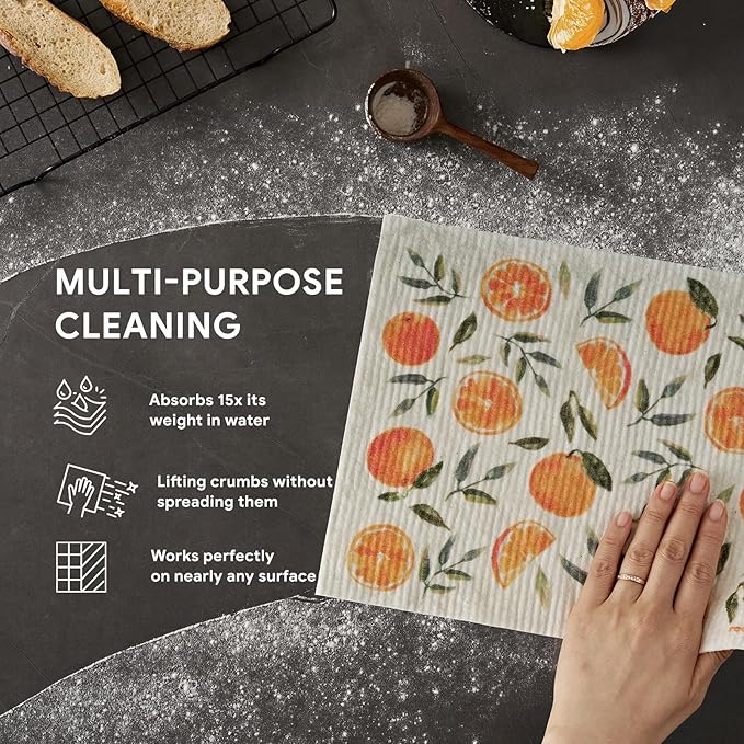 RECYCO Swedish Dishcloths for Kitchen | 4 Pack Oversized Washable Dish Rags | Large Cellulose Reusable Cleaning Paper Towels | Absorbent Counter Dish Cloth Sponge XL Kitchen Wipes, 12" L x 11" W