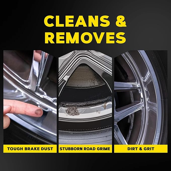 Meguiar's Hot Rims Chrome Wheel Cleaner 6 Pack, 24 oz Spray Bottles (6 x 24 oz = 144 oz Total) Xtreme Cling foaming gel removes brake dust and road grime from true chrome wheels for mirror-like shine