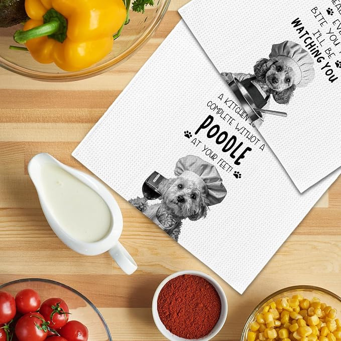 Funny Poodle Dog Kitchen Towels 16x24 Inch Set of 2 | Poodle Lovers Gifts for Women Men Dish Tea Towels for Kitchen, Dog Lover Mom Dad Owner Gifts Decorative Hand Towel