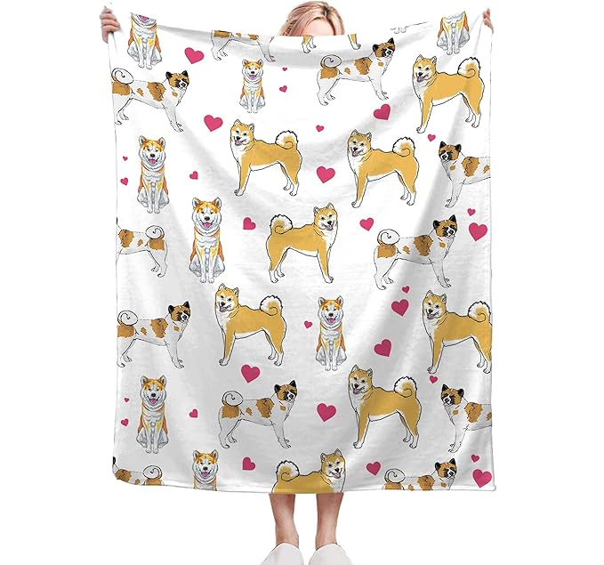 Akita Dog Throw Blanket - Gifts and Decor for Girls, Women, Kids, Adults - Soft Warm Cozy Fleece for Couch, Sofa, Bed - Cute Dog Design - 50"x40"