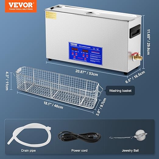 VEVOR 10L Sonic Gun Cleaner, 300W Professional Ultra Sonic Cleaning Machine with Timer & Heater, 40kHz Digital Sonic Cleaner with Basket for Gun Parts, Bullets, Military Supplies