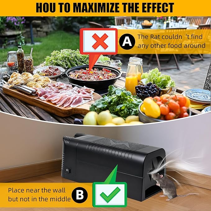 Electric Mouse Trap Zapper - High Voltage Rodent Trap for Indoor Use, Powerful Rat Zapper with Rechargeable Battery & Adapter, Electronic Mouse Killer for Mice & Small Rats, Enhanced Safety Design