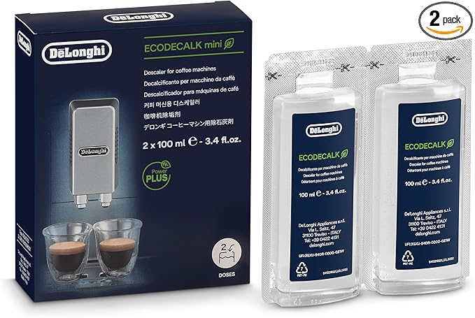 De'Longhi EcoDecalk Descaler, Eco-Friendly Universal Descaling Solution for Coffee & Espresso Machines, 2-Pack (1 use per pack)