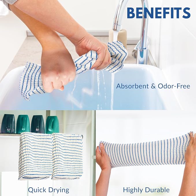 World's Best Kitchen Dish Cloths - Set of 12 Blue Dishcloths for Washing Dishes - Absorbent Poly Cotton Waffle Weave Dish Rags, Made in USA
