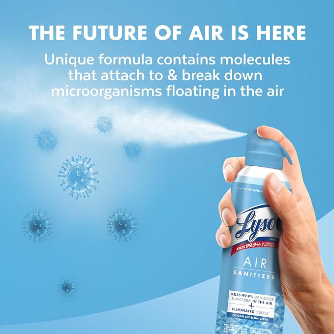 Lysol Air Sanitizer with Bacterial Odor Eliminator for Home & Office, Air Freshener Alternative, Cotton Blossom Scent, 10 oz (Pack of 3)