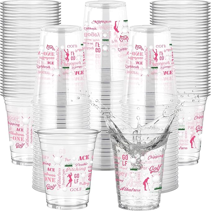 Rngmsi Golf Clear Plastic Cups - 50 Pcs Master Golf Party Decorations, 12 OZ Disposable Cups for Birthday Bachelor, Sports Party Supplies Favor