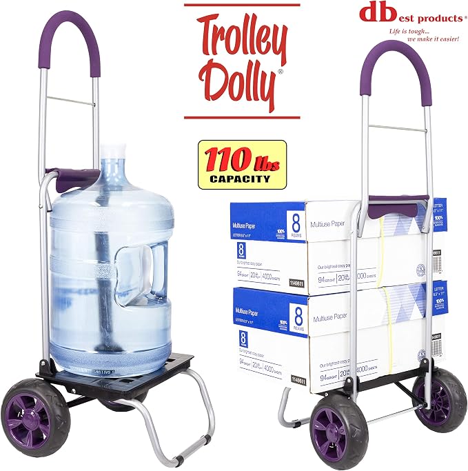 dbest Products Trolley Dolly Purple Bungee Cord Bundle Foldable Shopping cart for Groceries with Wheels and Removable Bag and Rolling Personal Handtruck Standard, 1 Unit