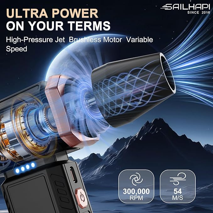 Compressed Air Duster 300000RPM, High-Speed Cordless Blower for Barber with Variable Speed, Electric Dust Blower for Keyboard, Car, Computer, Hair Cut, Replaces Canned Air, Gifts for Men