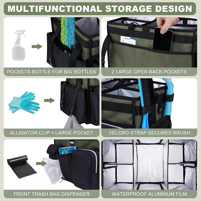 Extra-Large Cleaning Caddy, Large Cleaning Supply Caddy For Cleaners,Housekeepers | Detachable Divider & Support Board,Adjustable Shoulder Strap & Waist Belt