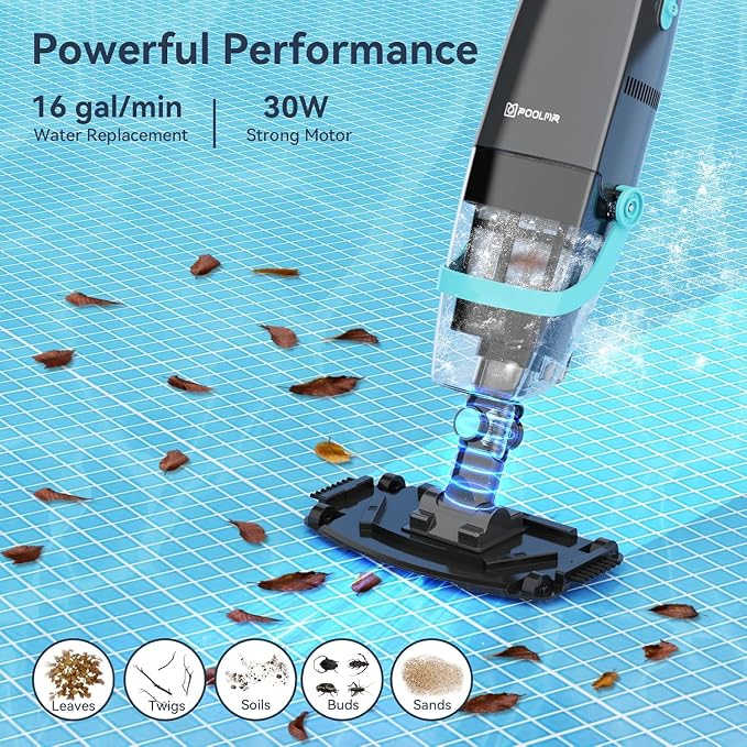 PoolMr Cordless Handheld Pool Vacuum, Rechargeable Pool Cleaner with 18.5 Gal/Min Suction, 60 Min Runtime, Dual-Phase Cleaning System, Ideal for Above Ground Pools, Spas, Hot Tubs, Obsidian