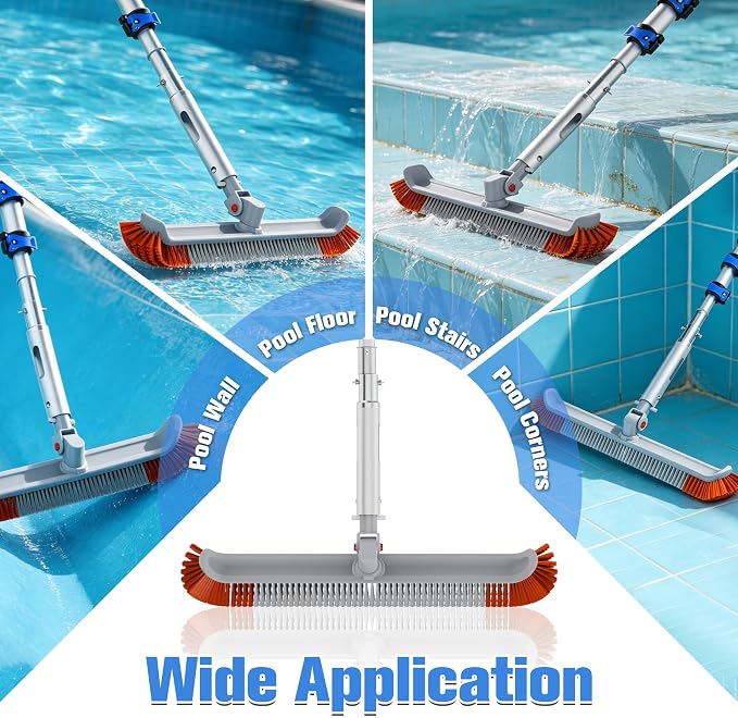 Pool Brush with 3-12FT Telescopic Pole, 18" Swimming Pool Cleaning Brush, Flip & Screw Dual Lock Adjustable Pole for Pool Wall Tile Floor Cleaning