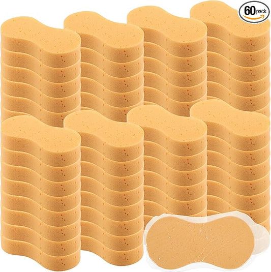 Vesici 60 Pack Car Wash Sponges Large Sponges Bulk Big All-Purpose Scrubber Thick Foam Car Cleaning Supplies for Washing Boat Kitchen Household with Single Vacuum Compressed Packing (Earthy Yellow)