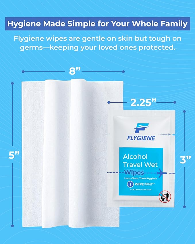 40 Count Sanitizing Wipes, 70% Alcohol, Individually Wrapped, Wet Wipes, Travel Size, Airplane Essentials