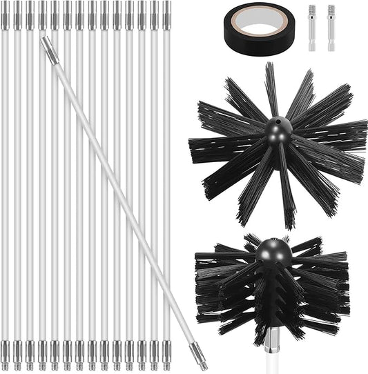 MAGICLULU Chimney Cleaning Brush Kit with 23 Flexible Rods and 2 Brush Heads Multipurpose Dryer Vent and Fireplace Duct Cleaner Hexagonal Adapter Included 6X6X2.16 Inch Compact Set