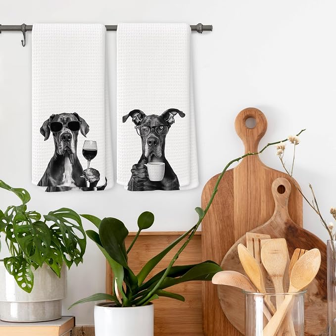Funny Chef Great Dane Kitchen Towels Set of 2, Great Dane Dog Gifts for Women Dish Tea Towels for Kitchen, Dog Mom Lovers Owner Gifts Decorative Hand Towel, 16x24 Inch