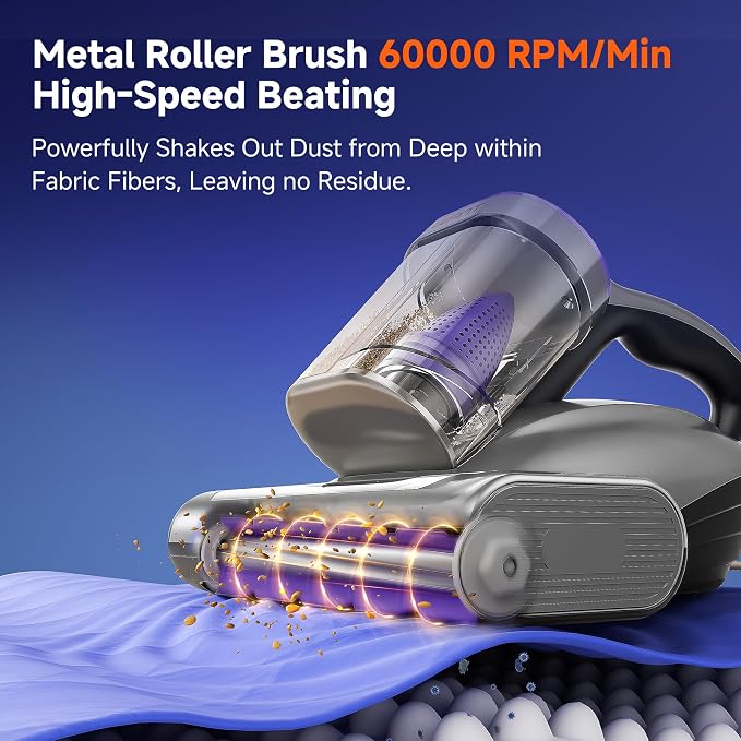 uwant Mattress Vacuum Cleaner, 18KPa Bed Vacuum with 253.7nm UV-C Light, 500W Powerful Handheld Vacuum with 65° Hot Air, 60000 RPM/Min Tapping, Ultrasonic, HEPA Filter for Bed, Sofa, Crib Set of 1